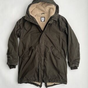 Gap men’s sherpa lined dark green hooded parka coat